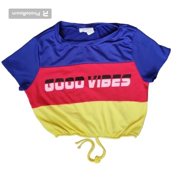 J&Sky GOOD VIBES Striped Crop Top - S - Picture 2 of 6
